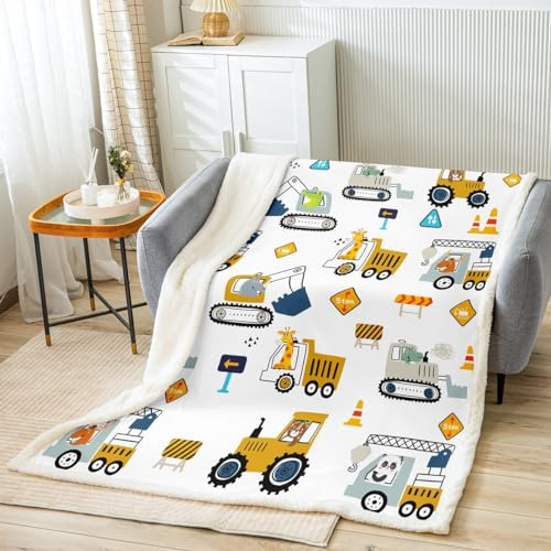 Construction Enfants Laine Couverture 75X100Cm Cerf Giraffe pour Canapé Lit DéCor Tracteurs Peluche Couverture Excavatrice Sherpa D Coré