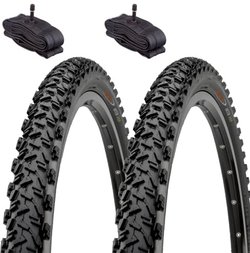 2 neumáticos 26 x 2,10 (56-559) + cámaras América, neumáticos con tacos negros para bicicleta de montaña unisex