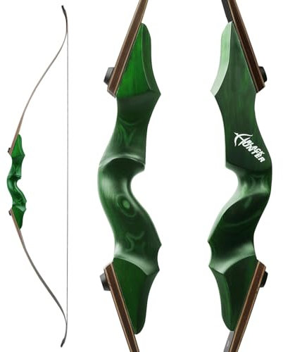 Generic 60 Bogenschießen Takedown Recurvebogen 20-60Ibs Erwachsene Jagdbogen Holz-Recurve-Bögen für Links- und Rechtshänder (25Ibs, Linke Hand grün)