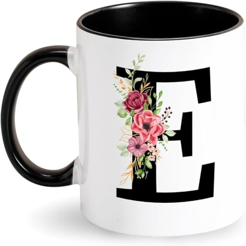 Personlig personlig keramisk mugg med blommönster och svart kaffe - present till dam, flickvän, jul, födelsedag, mors dag (E)