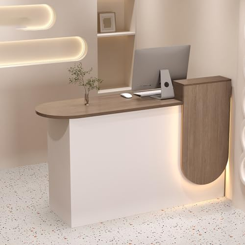 Große Empfangstheken Empfangstheke mit LED an der Rezeption Abschließbare Multifunktionale Moderne Transaktion Theke avec Armoire für Produktpräsentationen Werbeaktionen Reden.(Brown,80x50x85cm)