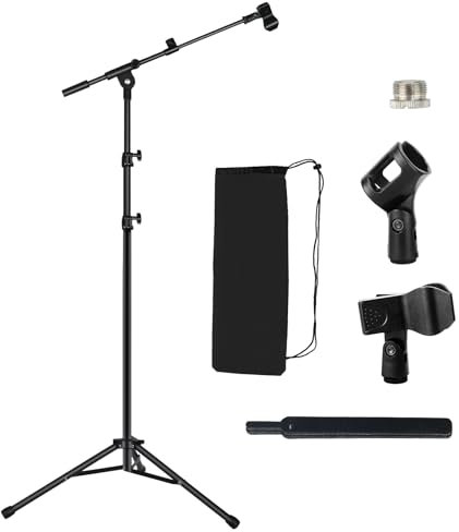 Lemxadd Tripod Mic Stand Floor Boom Arm for Blue Yeti Samson Q2U Fifine K6 AM8, Floor Microphone Stand with Carrying Bag, 3/8 to 5/8 Adapter, 2 Mic Clips and Cable Ties