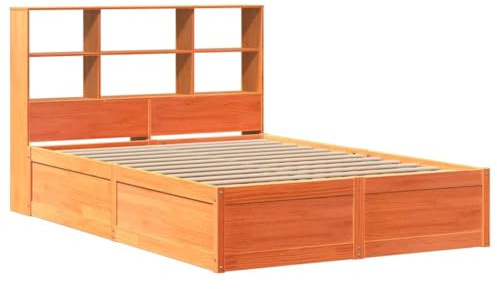 vidaXL Cadre de lit sans Matelas Cire Marron 140x190cm Bois pin Massif, lit, Cadre de lit en Bois Massif, Meuble de Chambre à Coucher
