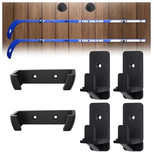 Hikeen 6 Pcs Hockey Stick Wall Mount Set,Hockey Stick and Puck Display Holder with Protective Soft Liner,Ice Stick Wall Mount for Decor & Storage,Display Game Winning Stick and Puck