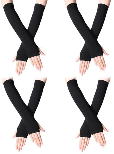 UILYNIU 4 Pares Guantes Largos sin Dedos, Calentadores sin Dedos, Guantes de Medio Dedo, Guantes Termicos Mujer, Guantes Negros Largos, Calentar Manos y Brazos en Invierno