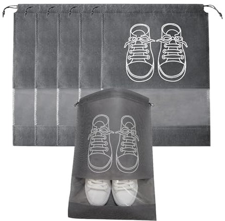 SSKHE 5 Grandes boîtes à Chaussures Grises, Sacs à Chaussures à Cordon Anti-poussière avec Fentes Transparentes, réutilisables, écologiques, Portables et imperméables pour Le Quotidien et Les Voyages