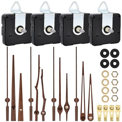 Uhrwerke Für Wanduhr, 4 Stück Quarz Uhrwerk Ersatz Mit 4 Arten Holz Zeiger, Geräuschloses Uhrwerk Set, Quarz Uhrenwerk Lautlos, Uhrwerk Für Wanduhr Lautlos, Leises Wanduhr-Bastelkit Für DIY Uhr