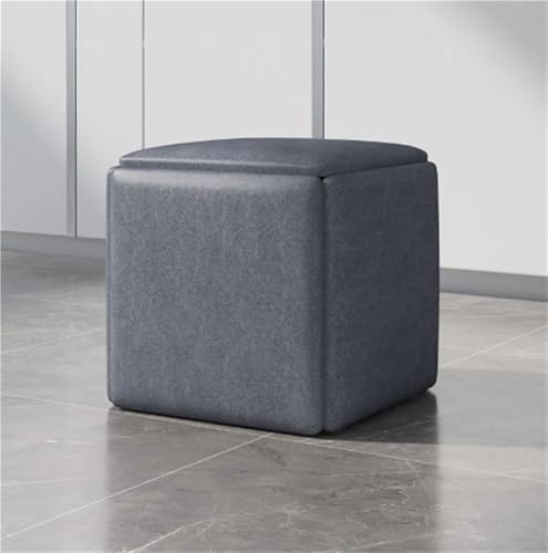 Pouf gigogne 5 en 1 avec tabourets empilables, banc ottoman carré, roulettes universelles et superbe savoir-faire, noir (32 x 32 cm)