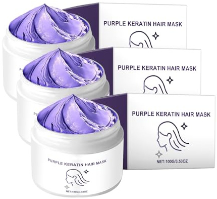 Purple Hair Mask, Keratin Purple Hair Mask, Violet Blue Protein Deep Conditioner, Deep Nourish Brightening Hair, Deep Conditioner for All Skin Type (3PCS)