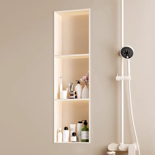 SanzIa Nicchia per Doccia con Luce LED Illuminata, Scaffale Impermeabile da Incasso a Parete Non È Necessario Rivestire la Nicchia per Lo Stoccaggio del Bagno(28x90x12.5cm)