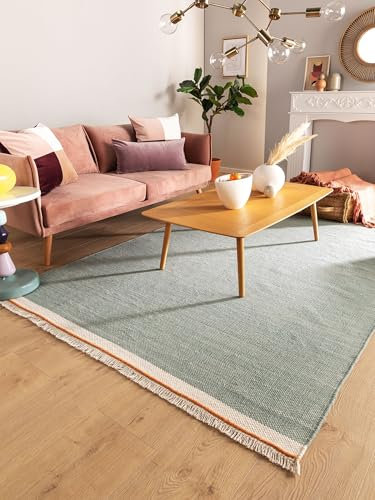 benuta Pop Wollteppich Karla - Mint 80x120 cm - Baumwolle,Wolle - Rechteckig & im Style: Uni, Hygge & Cozy, Minimalistisch - Pflegeleicht für Wohnzimmer Schlafzimmer