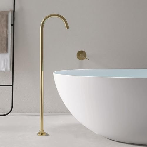 FYZLOIPU Robinet De Baignoire sur Pied, Robinet De Baignoire À Poignée Unique en Laiton, Eau Chaude Et Froide, Robinet De Baignoire Encastré sur Pied, Gris,Brushed Gold