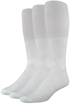 Amazon Essentials Hombre Calcetines de Fútbol, Corte Atlético hasta la Pantorrilla con Amortiguación por Zonas y Soporte para el Arco, Paquete de 3, Blanco, 41-45