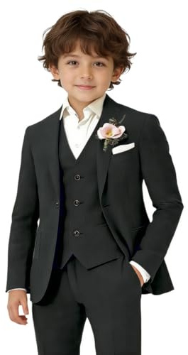 SaiLiiny Boy's Black Toddler Suit Slim Fit 3 Pieces Lightweight Linen Tuxedo Suit for Kids Wedding Dresswear Clothes Size 4