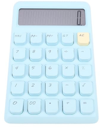 Qcwwy Mini Calcolatrice Alimentato a Energia Solare, Display a 12 Cifre Pulsanti Meccanici Compact Calcolatore Desktop a Batteria per L'ufficio Scolastico e Calcoli in Go. (BLUE)