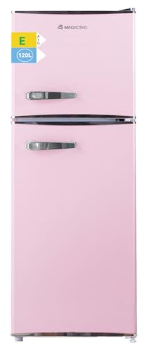 magictec Frigorifero retrò con congelatore, 120 l (88 l/32 l), basso gelo, combinazione frigorifero-congelatore, design vintage, illuminazione a LED, rosa