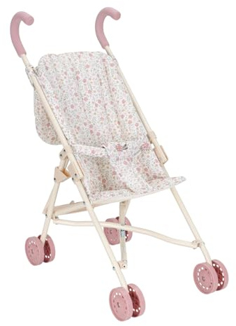 Little Dutch Puppenbuggy Puppenwagen klappbar aus Metall mit Soft-Griffen und Tasche - für Puppen von 33-46 cm, Soft Flowers rosa/weiß