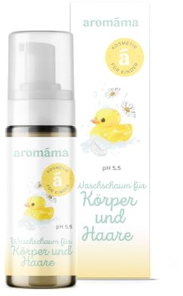 aromáma Baby & barnschampo, hår- och kroppstvätt – mild rengöring för känslig hud med kamomillhydrolat, aloe vera-juice, asiatisk cenella och havrextrakt, 175 ml