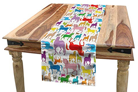 ABAKUHAUS Pferde Tischläufer, Abstrakte Stallions Wilde, Esszimmer Küche Rechteckiger Dekorativer Tischläufer, 40 x 300 cm, Rot Lila