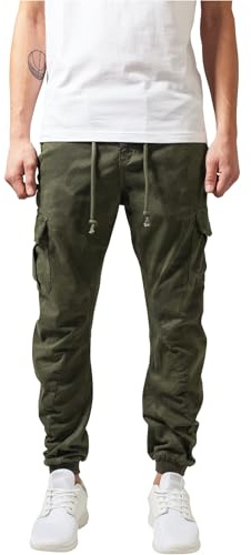 URBAN CLASSICS Pantaloni Cargo da Uomo, Cargo Joggers con Stampa Militare, Pantaloni Comodi per Uomo, Pantaloni Joggings con Apertura Gamba Elastica, Colori: Camo Oliva, Taglia: 40