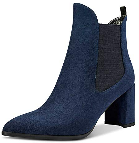 Castamere Bottines Femme Bloc Talon Bout Pointu Bottes Chelsea Talon Haute 7.5CM Bleu Foncé Suède Chaussures EU 39