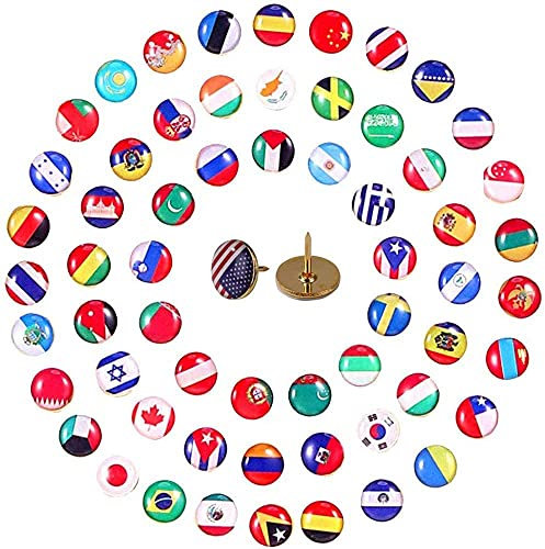 Tiardey 100Pcs Puntine da Disegno Creative Bandiera Nazionale Puntine da Disegno Mappa del Paese Puntine da Disegno per bacheca, Mappa, Ufficio