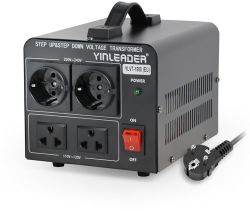 Yinleader Trasformatore di tensione da 1500 VA, Adattatore Convertitore di tensione da 230 V a 110 V/110 V a 230 V, Trasformatore LED