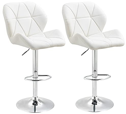 HOMCOM Set 2 Sgabelli da Bar con Altezza Regolabile, Base in Metallo e Seduta in Pelle PU, Sgabelli Cucina con Schienale e Poggiapiedi, 51.5x57.5x93-114.5cm, Bianco
