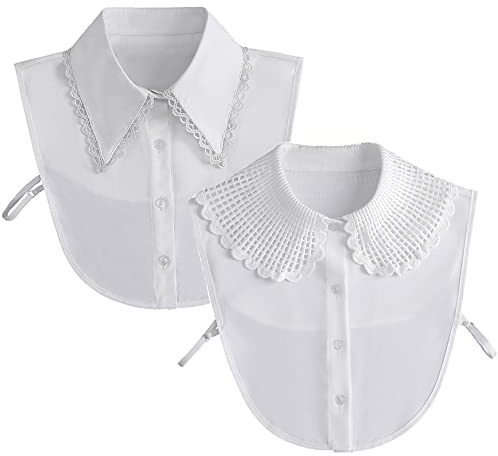 DNLKWGO Camicetta in pizzo cava mezza camicia con colletto Peter Pan staccabile collo falso per donne e ragazze, Ab-bianco., Medium Di Più
