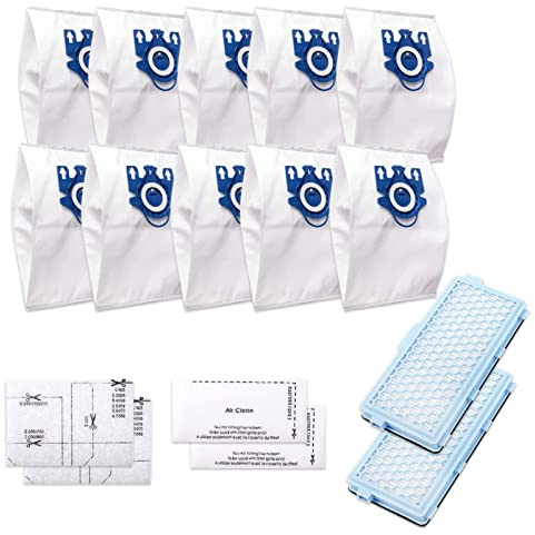 10 Hoover Bags & 2 Hepa Filter Compatible with Miele Vacuum Cleaners, 3D Efficiency GN HyClean Bags (blue10+2)