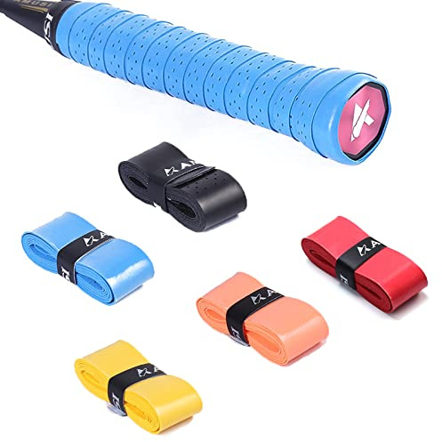 FVIZAL 5 Pack Multicoloured Racquet Over Grip Anti Slip Overgrip Tennis Racket, Badminton, Squash Self-Adhesive Racquet Grip Tape,Squash Rackets Overgrip Anti Slip Perated Super Absorbent Grips