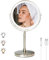 WITFAMILY 8'' Countertop Lighted Vanity Mirror, Rechargeable 1x/10x Magnifying Mirror with Lights, 3 Color and Adjustable Brightness, Touch Control 360° Rotation (Nickel)
