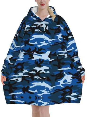 SYLALE Blauer Camouflage-Druck Decke Hoodie geeignet für Valentinstag, Erntedankfest, Weihnachten, Neujahr und andere kalte Jahreszeiten.