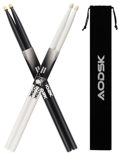 AODSK Drum Sticks,Classic 5A Drumsticks Comfortable Grip Hickory Wood,Black Wood Drumsticks,2 Pairs