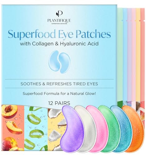 Plantifique Superfood Augenpads Gegen Augenringe und Tränensäcke - 12 Paar Eye Pads mit Grüntee, Kollagen, Aloe Vera und Blaubeeren - Augenmaske Under Eye Patches