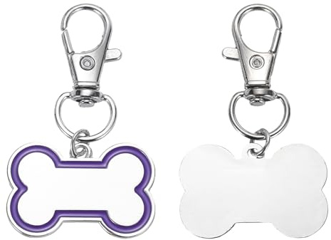 QUARKZMAN 2 Set Haustier-ID-Tags Knochenform, 30x20mm Metall Personalisieren Graviert Beidseitig Leer Tags Stempeln Haustierbedarf Gravur Name Nummer Anhänger Dekoration (Lila)