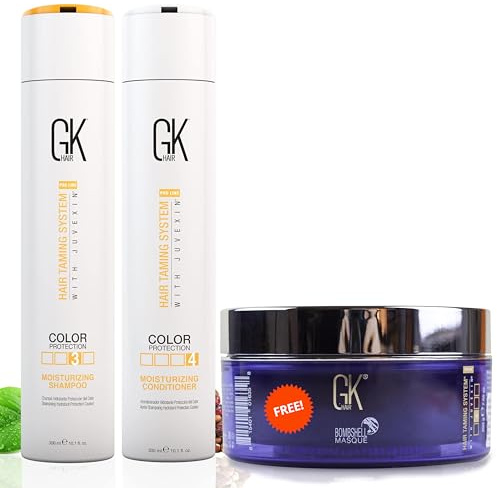 GK HAIR Global Keratin Moisturizing Shampoo and Conditioner Duo 300ml med Red Bombshell Masque 200g | Återfuktande behandling för torrt, krusigt, tråkigt hår | Återställande hårvårdsset
