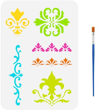 FINGERINSPIRE Pochoir de Fleur de Lys Avec Un Pinceau 29.7X21cm Pochoir à Motifs de Lys Français Pochoir Floral de Lys Vintage Pochoir Dessin de Bordure de Brocart de Lys pour Carreaux Muraux Meubles