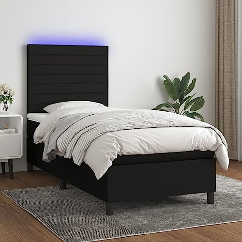 Brokky Boxspringbett mit Matratze & LED Bett Mit Bettkasten Bett Boxspringbett Betten Boxspringbett Mit Matratze Schwarz 80x200 cm Stoff - 3134911