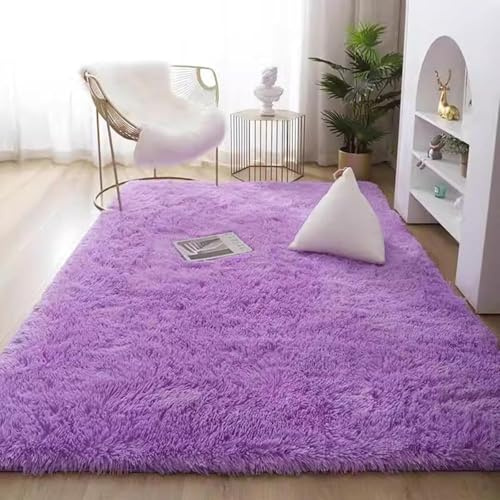 AIMECO Alfombra mullida de pelo largo, 120 x 180 cm, color morado de felpa para dormitorio, habitación de los niños, salón y salón, alfombra de pelo largo, ideal para niños y mascotas