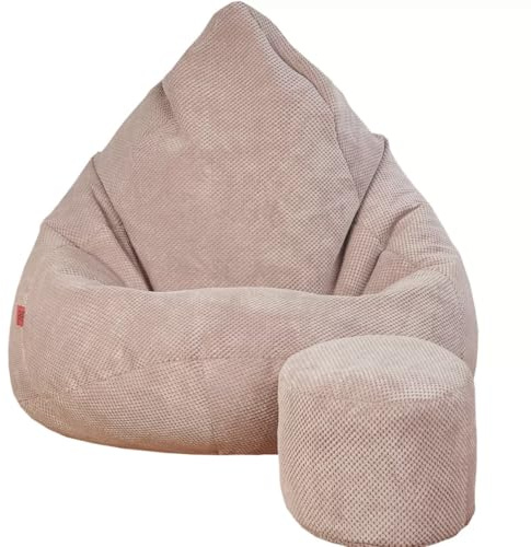 Pouf Poltrona Sacco con Poggiapiedi Rosa Cipria 95x95x120 cm - Poltrona Pouf Sacco XXL - Morbido e Confortevole - Bean Bag per Adulti e Bambini - Fodera Lavabile - Mobili per Soggiorno