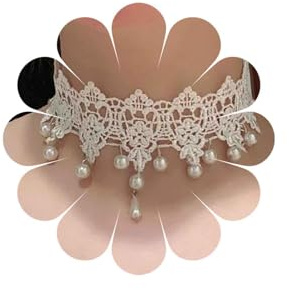 Inateannal Collier de tour de cou à lacets larges Collier à collier en dentelle en perle blanche Colliers de tour de cou de perle de larme blanche Colliers de tatouage victoriens de Gothic Hollow 90