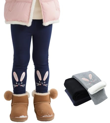 Domueay Leggings Polaire pour Filles, Thermique Doublés Pantalons 2-9 Ans | Coton Molleton Legging, Élastique Doux Collants Longs avec Motif Lapin, Enfants Hiver Vêtements Scolaire Sport Jogging Danse