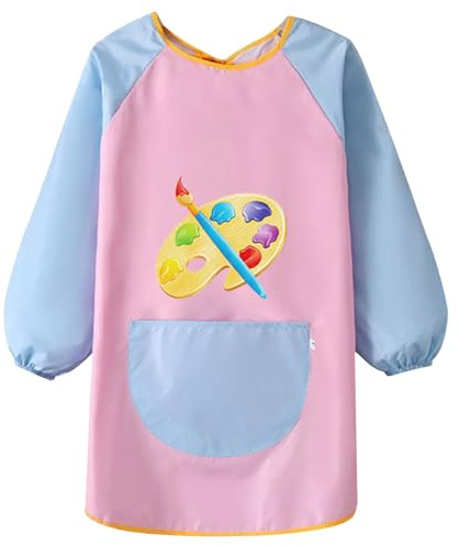 FAYAHAR Tablier Peinture Enfant, Blouse Peinture Enfant 7-11 Ans, Blouse Imperméable, Tablier Manches Longues avec Poche, pour Coloriage, Cuisine, L'école Activités (Rose)