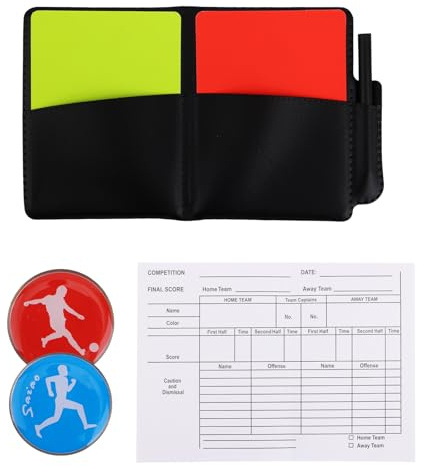 Penitue Set Cartellini Arbitri Calcio, Cartellini di Avvertimento Rossi e Gialli con Custodia in Pelle, Fogli di Registrazione, Matita, Lancio Della Moneta, per Partite Pallavolo Baseball Allenamento