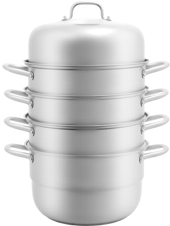 5 Etagen Dampfgarer Edelstahl 304 Stackbar, 9L Dampfkochtopf mit Glasdeckel, Mantowarka Gardampftopf, Großvolumen Dämpfeinsatz, für Induktion, Gasherd