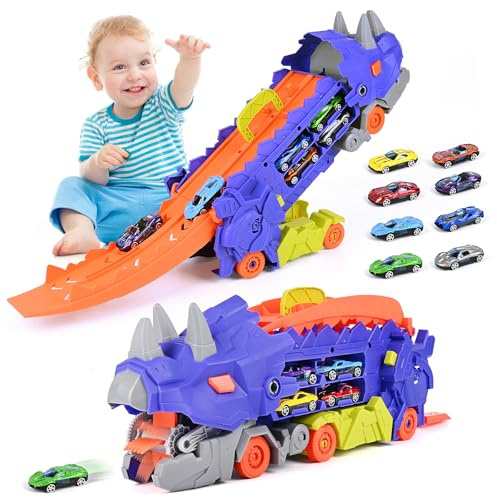 Weinsamkeit Camion Giocattolo Trasforma in Pista da Corsa, con 8 Macchinine per Bambini, Camion Giocattolo per Bambini, Trasporto Camion Auto Giocattolo Portatile, Macchinine per Bambini 3 4 5 6 Anni