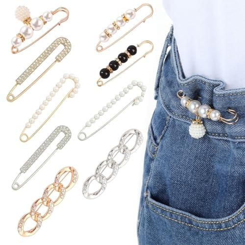 9 Stück Broschen & Anstecknadeln für Damen, Sicherheitsnadel Perlen, Sicherheitsnadel für Damen Mädchen, Perle Strass Pullover Clip, Schal Clip, Strickjacke Kleid Kleidungsstück Dekoration Zubehör