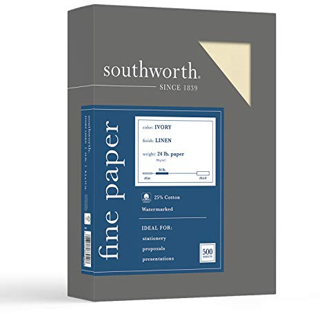 Southworth 564C 25% Cotton Linen Business Paper Ivory 24 lbs. 8-1/2 x 11 500/Box FSC