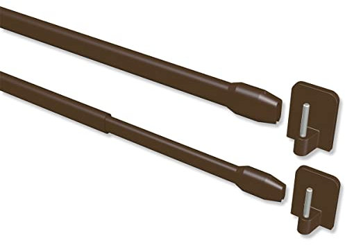 Interdeco Vitragestangen mit Klebehaken/Scheibenstangen Braun (8 Stück), ausziehbar 30-50 cm